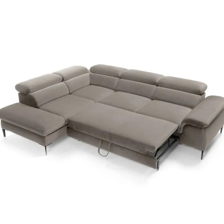 Divano letto regolabile angolare sinistra 5 posti 280x214cm tessuto tortora Snuggity