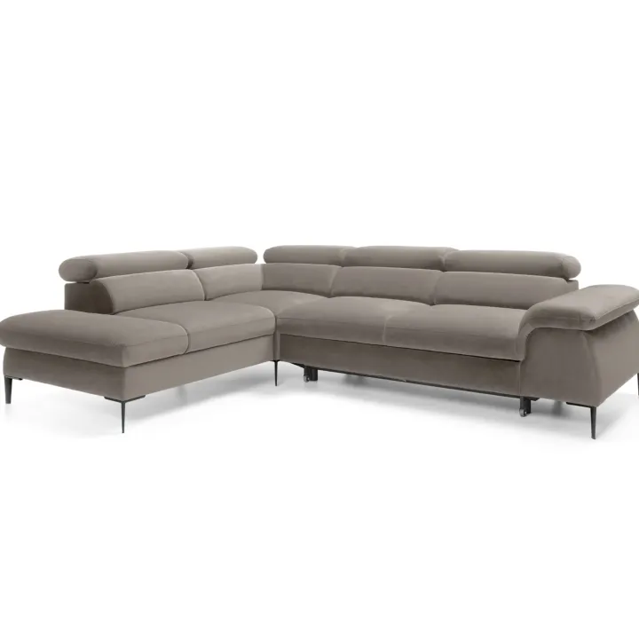 Divano letto regolabile angolare sinistra 5 posti 280x214cm tessuto tortora Snuggity