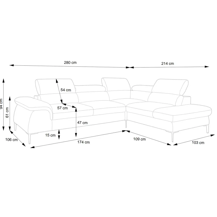 Divano letto regolabile angolare sinistra 5 posti 280x214cm tessuto tortora Snuggity