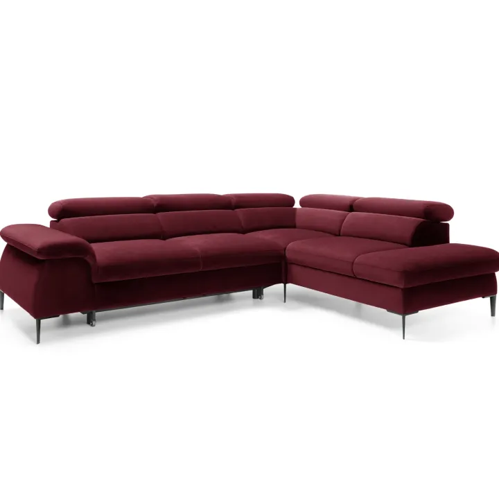 Divano letto regolabile angolare destra 5 posti 280x214cm tessuto rosso bordeaux Snuggity