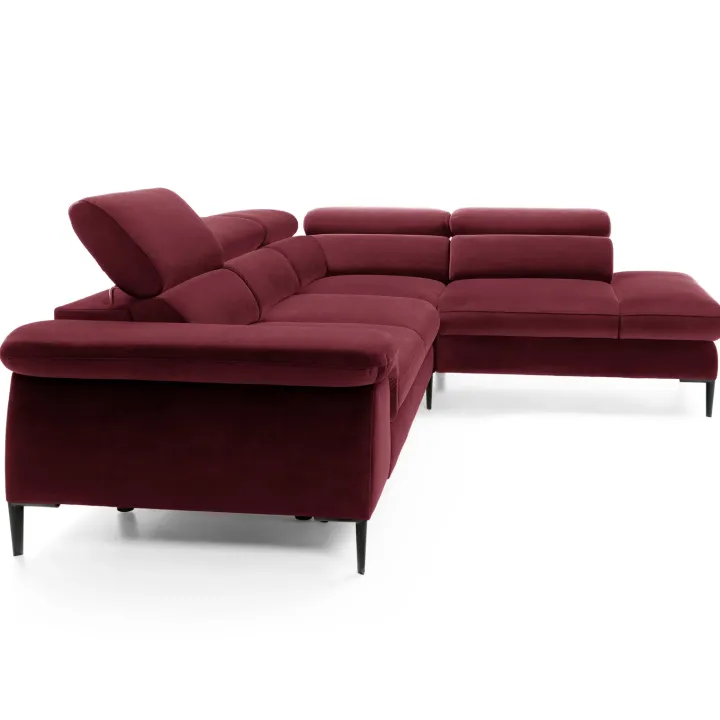 Divano letto regolabile angolare destra 5 posti 280x214cm tessuto rosso bordeaux Snuggity