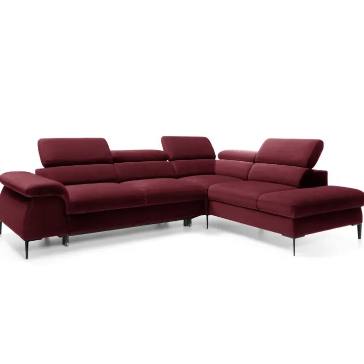 Divano letto regolabile angolare destra 5 posti 280x214cm tessuto rosso bordeaux Snuggity