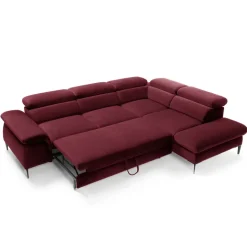 Divano letto regolabile angolare destra 5 posti 280x214cm tessuto rosso bordeaux Snuggity