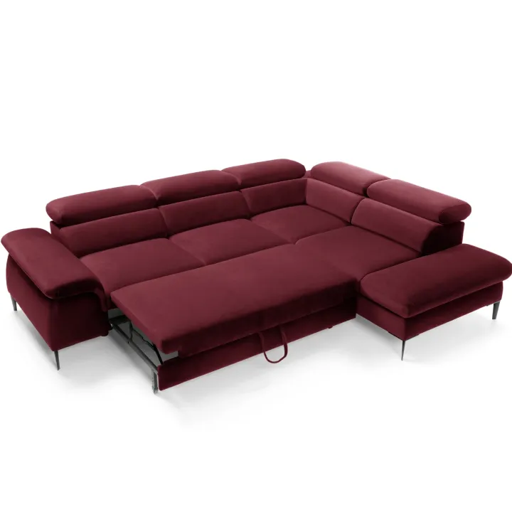 Divano letto regolabile angolare destra 5 posti 280x214cm tessuto rosso bordeaux Snuggity