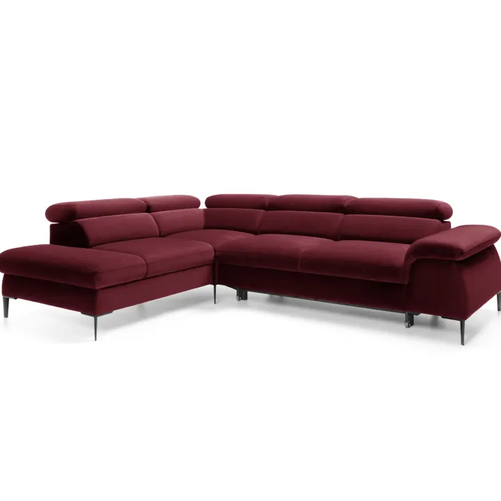 Divano letto regolabile angolare sinistra 5 posti 280x214cm tessuto rosso bordeaux Snuggity