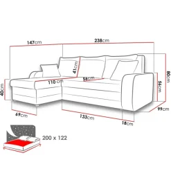Divano letto reversibile 3 posti moderno 238cm nero écru Flow