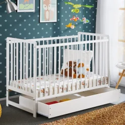 Lettino bambini 65x124cm con materasso, sponde e cassetto bianco Destiny