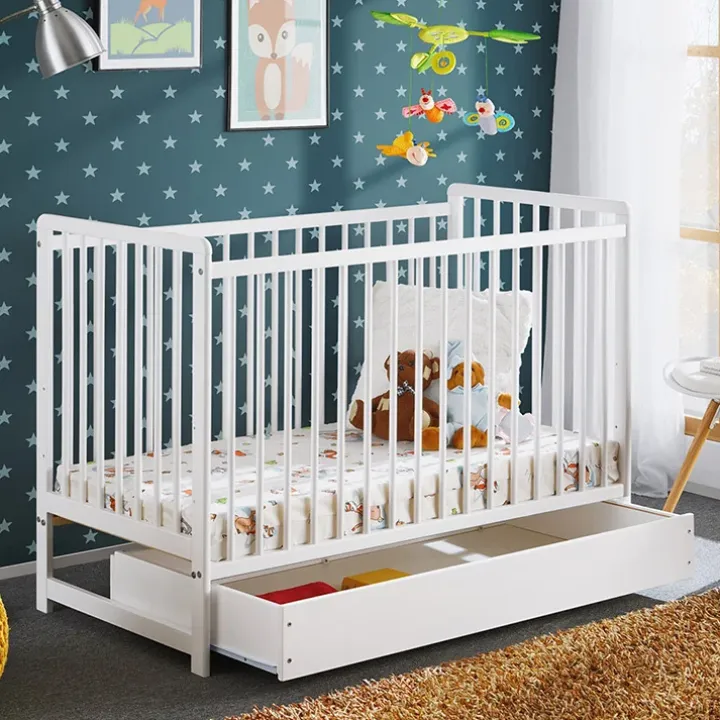 Lettino bambini 65x124cm con materasso, sponde e cassetto bianco Destiny