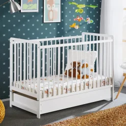 Lettino bambini 65x124cm con materasso, sponde e cassetto bianco Destiny