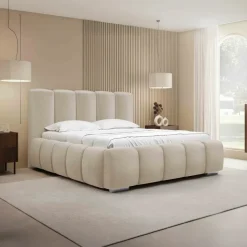 Letto alla francese 140x200 cm con rete contenitore imbottito beige Cometa
