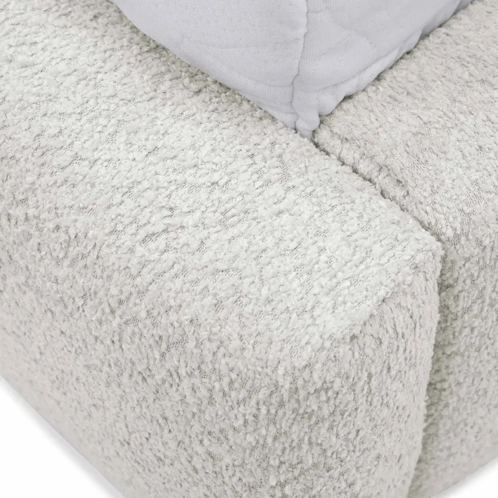 Letto alla francese 140x200cm con rete contenitore imbottito tessuto bouclé bianco Aluna