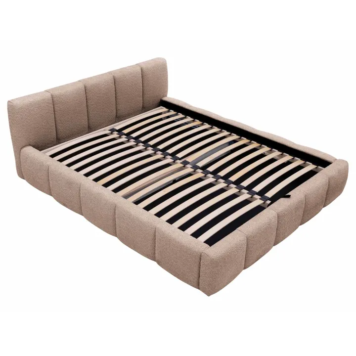 Letto alla francese 140x200cm con rete contenitore imbottito tessuto bouclé rosa Aluna