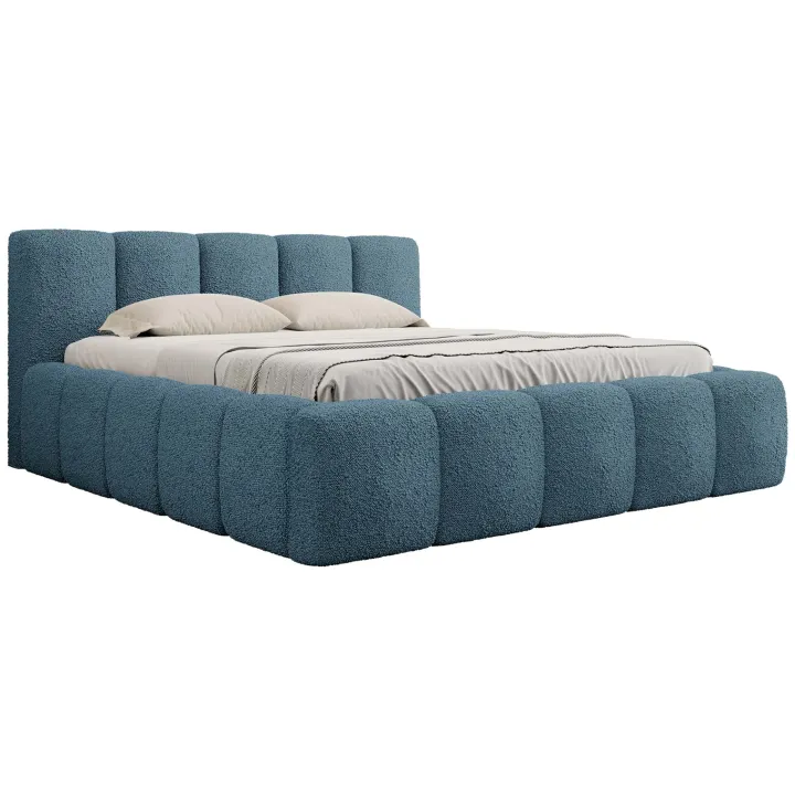Letto alla francese 140x200cm con rete contenitore imbottito tessuto bouclé turchese Aluna