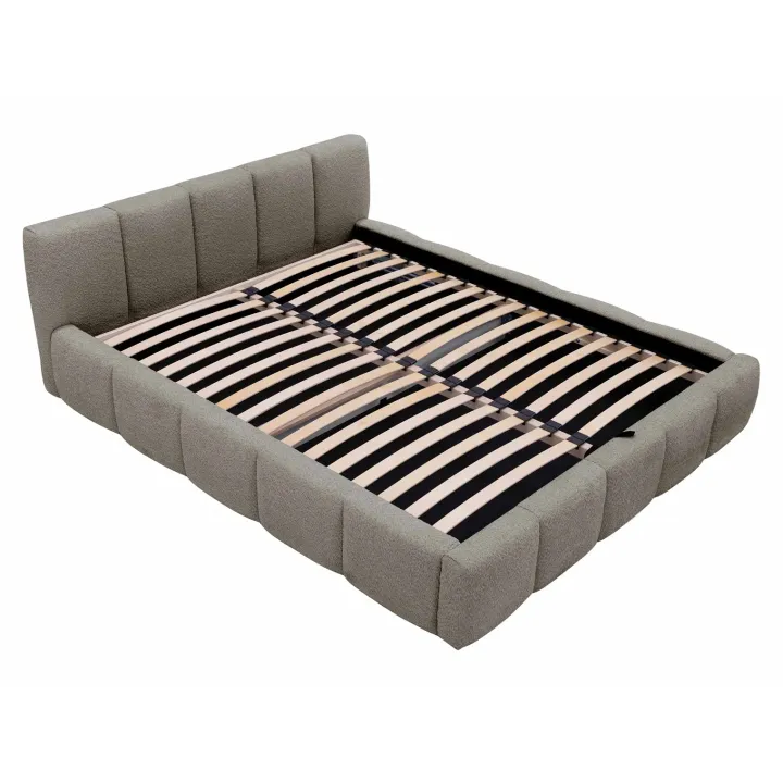 Letto alla francese 140x200cm con rete contenitore imbottito tessuto bouclé grigio Aluna