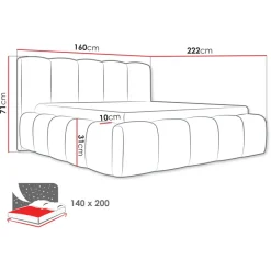 Letto alla francese 140x200cm con rete contenitore imbottito tessuto bouclé grigio Aluna