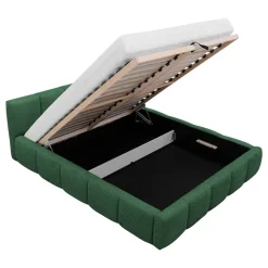 Letto alla francese 140x200cm con rete contenitore imbottito tessuto bouclé verde Aluna