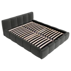 Letto alla francese 140x200cm con rete contenitore imbottito grigio scuro Aluna
