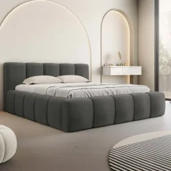 Letto alla francese 140x200cm con rete contenitore imbottito grigio scuro Aluna