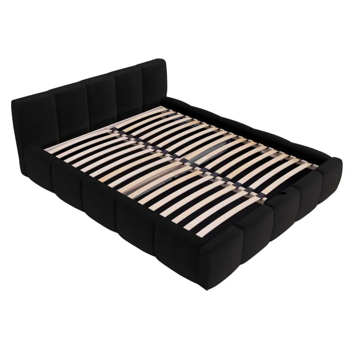 Letto alla francese 140x200cm con rete contenitore imbottito nero Aluna