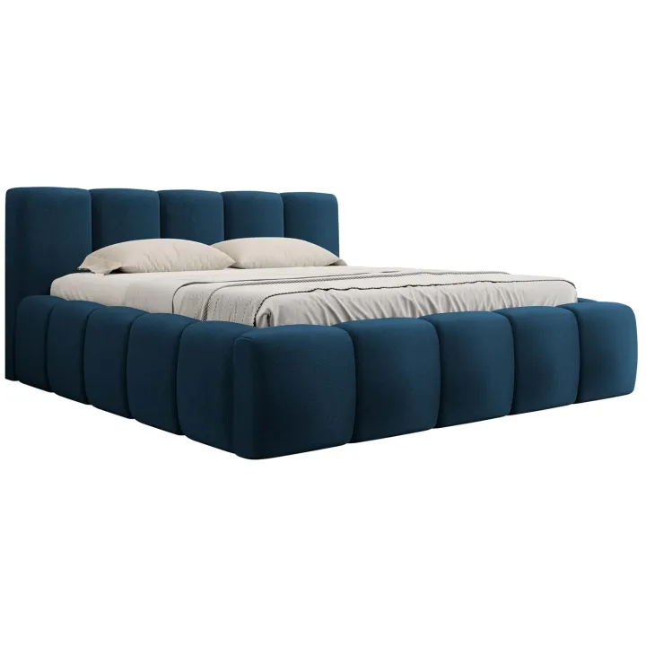 Letto alla francese 140x200cm con rete contenitore imbottito blu Aluna