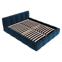 Letto alla francese 140x200cm con rete contenitore imbottito blu Aluna