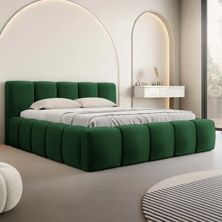 Letto alla francese 140x200cm con rete contenitore imbottito verde Aluna