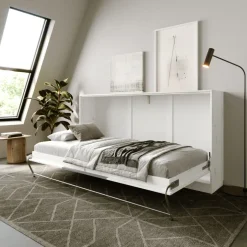 Letto a scomparsa orizzontale 90x200cm singolo bianco pino grigio grafite Alvin Gihome®