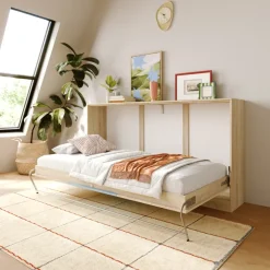 Letto a scomparsa orizzontale 90x200cm singolo rovere blu Alvin Gihome®