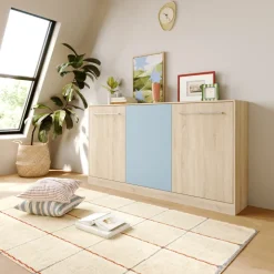 Letto a scomparsa orizzontale 90x200cm singolo rovere blu Alvin Gihome®
