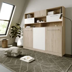 Letto a scomparsa orizzontale 90x200cm singolo con libreria rovere bianco Alvin Gihome®