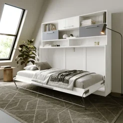 Letto a scomparsa orizzontale 90x200cm singolo con libreria bianco pino grigio grafite Alvin Gihome®