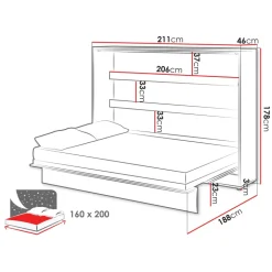 Letto a scomparsa orizzontale 160x200 cm matrimoniale grigio Camelio
