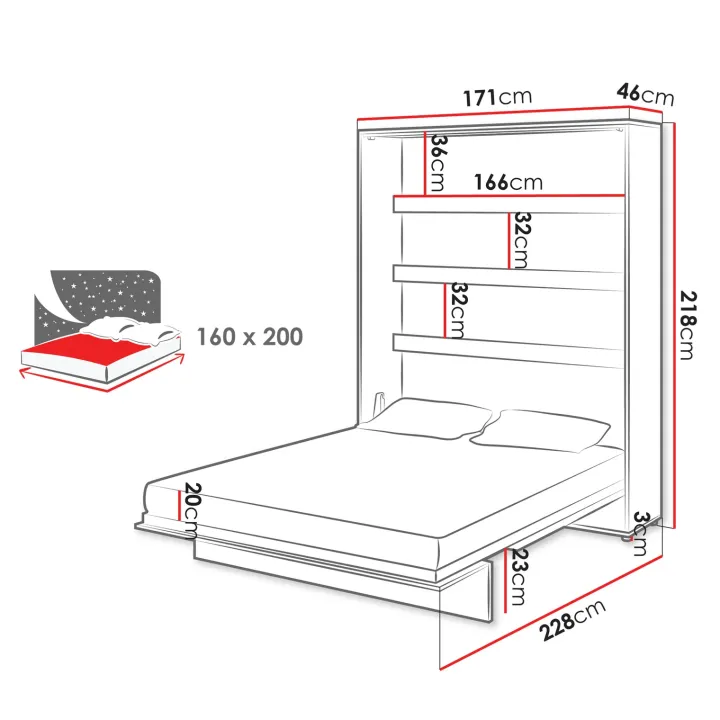 Letto a scomparsa verticale 160x200 cm matrimoniale bianco Camelio