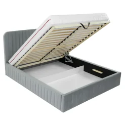 Letto contenitore alla francese 140x200cm imbottito velluto grigio Poffi