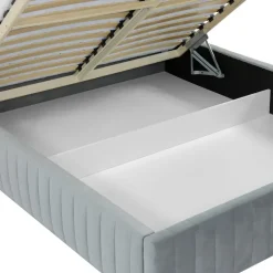 Letto contenitore alla francese 140x200cm imbottito velluto grigio Poffi