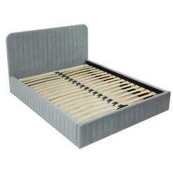 Letto contenitore alla francese 140x200cm imbottito velluto grigio Poffi
