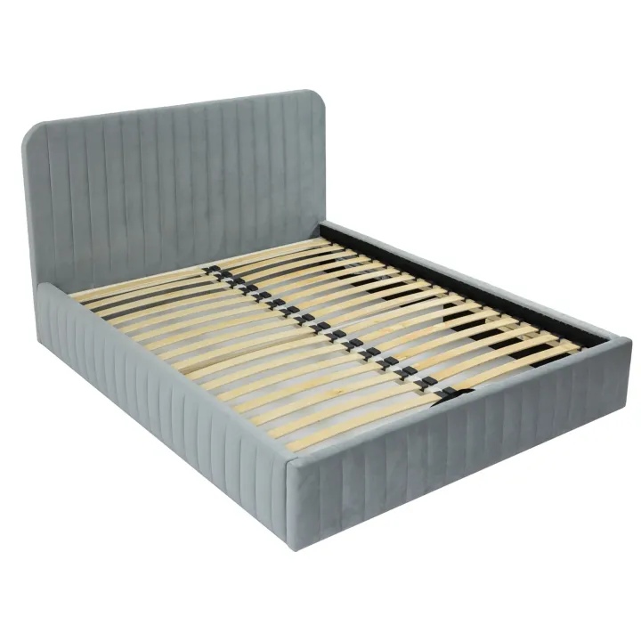 Letto contenitore alla francese 140x200cm imbottito velluto grigio Poffi