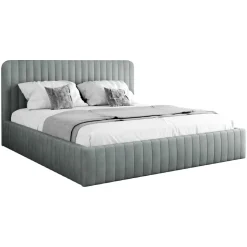 Letto contenitore alla francese 140x200cm imbottito velluto grigio Poffi