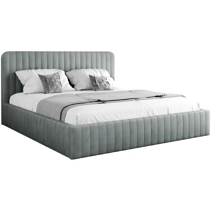 Letto contenitore alla francese 140x200cm imbottito velluto grigio Poffi