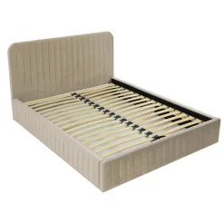 Letto contenitore alla francese 140x200cm imbottito velluto beige Poffi