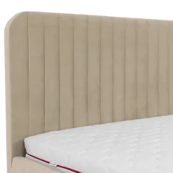 Letto contenitore alla francese 140x200cm imbottito velluto beige Poffi