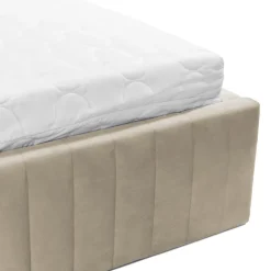 Letto contenitore alla francese 140x200cm imbottito velluto beige Poffi