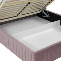 Letto contenitore alla francese 140x200cm imbottito velluto rosa Poffi