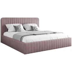 Letto contenitore alla francese 140x200cm imbottito velluto rosa Poffi