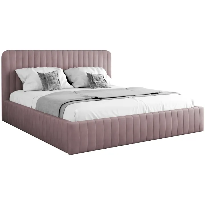 Letto contenitore alla francese 140x200cm imbottito velluto rosa Poffi
