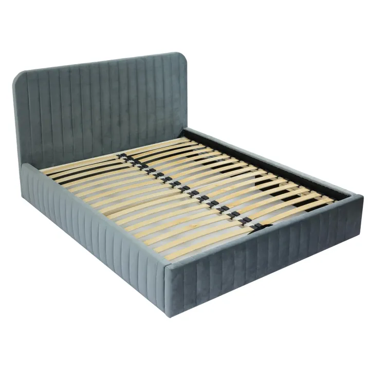 Letto contenitore alla francese 140x200cm imbottito velluto grigio scuro Poffi