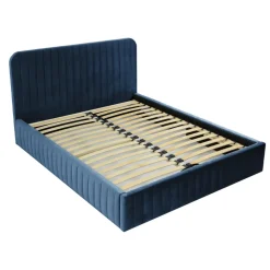 Letto contenitore alla francese 140x200cm imbottito velluto blu Poffi