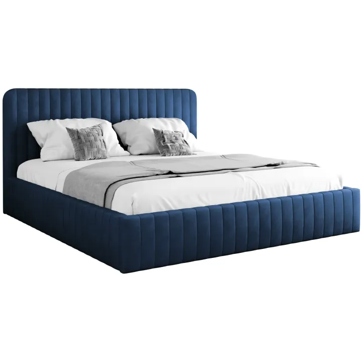 Letto contenitore alla francese 140x200cm imbottito velluto blu Poffi