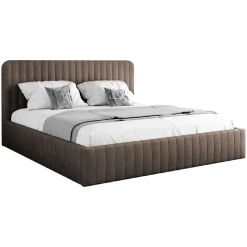 Letto contenitore alla francese 140x200cm imbottito velluto marrone Poffi