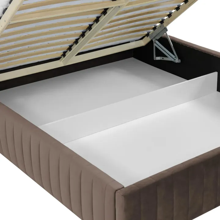 Letto contenitore alla francese 140x200cm imbottito velluto marrone Poffi